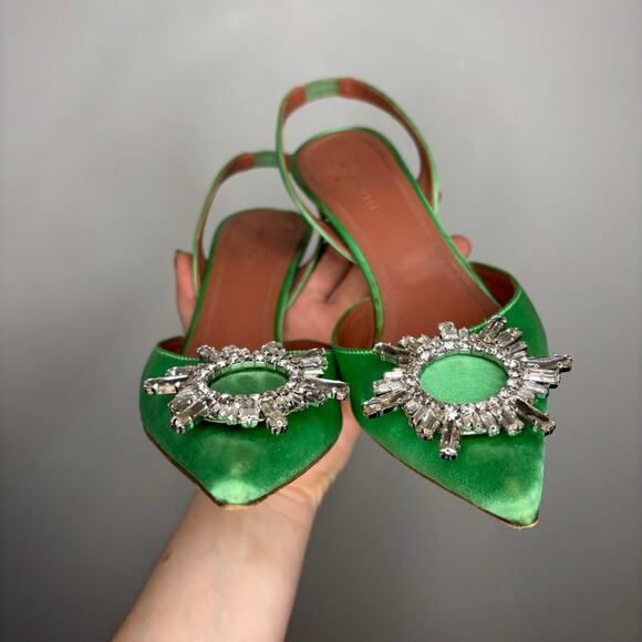 Amina Muaddi Green Begum Sling Heels - Picture 10 of 11